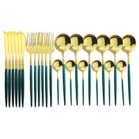 24 szt. Zielony zestaw złotych sztućców lustro kolorowy zestaw sztućców 304 zestaw obiadowy ze stali nierdzewnej kuchnia srebrna zastawa stołowa złota 1